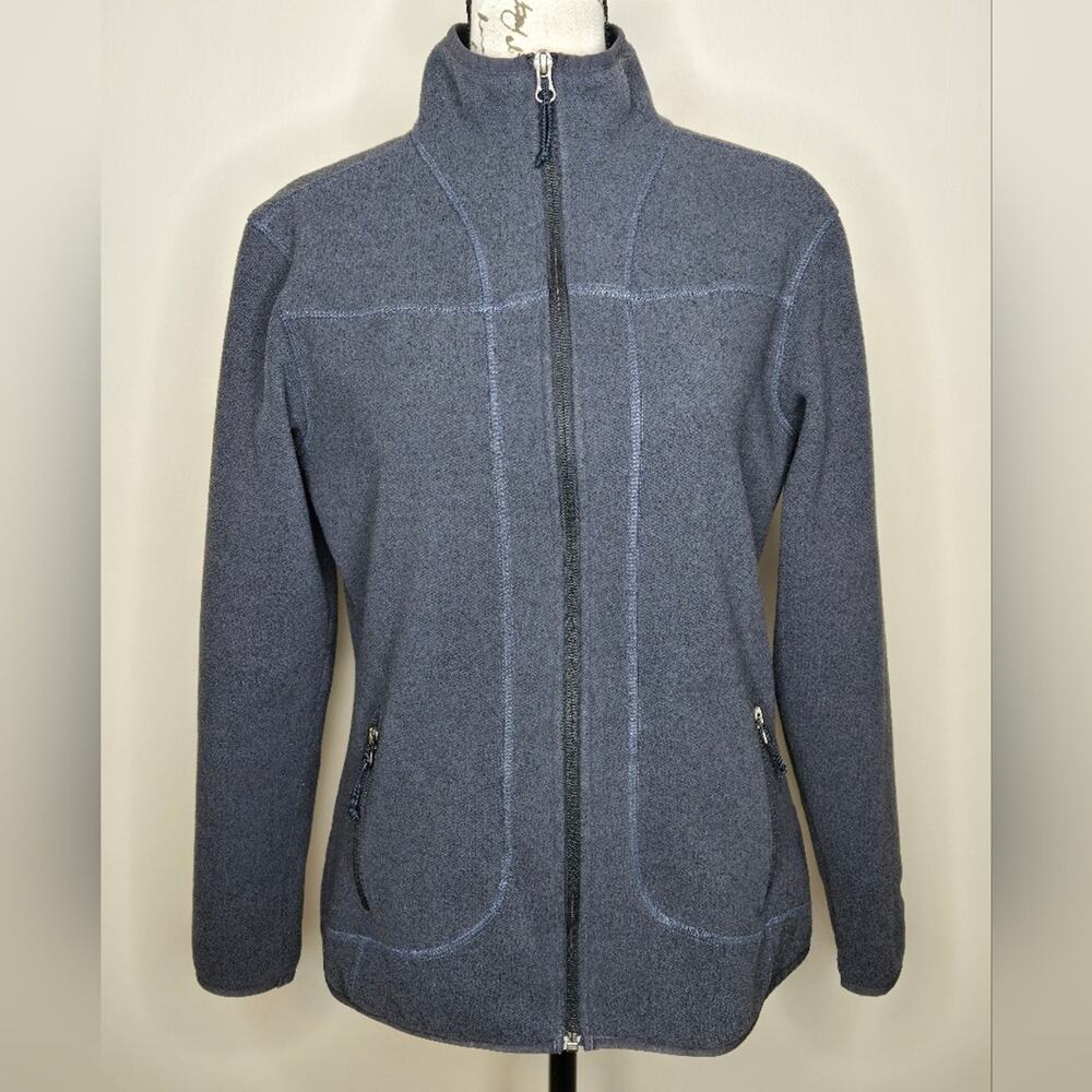 White Sierra Slate Blue Gray Long Sleeve Fleece Zip-Up Jacket Zippered Pockets